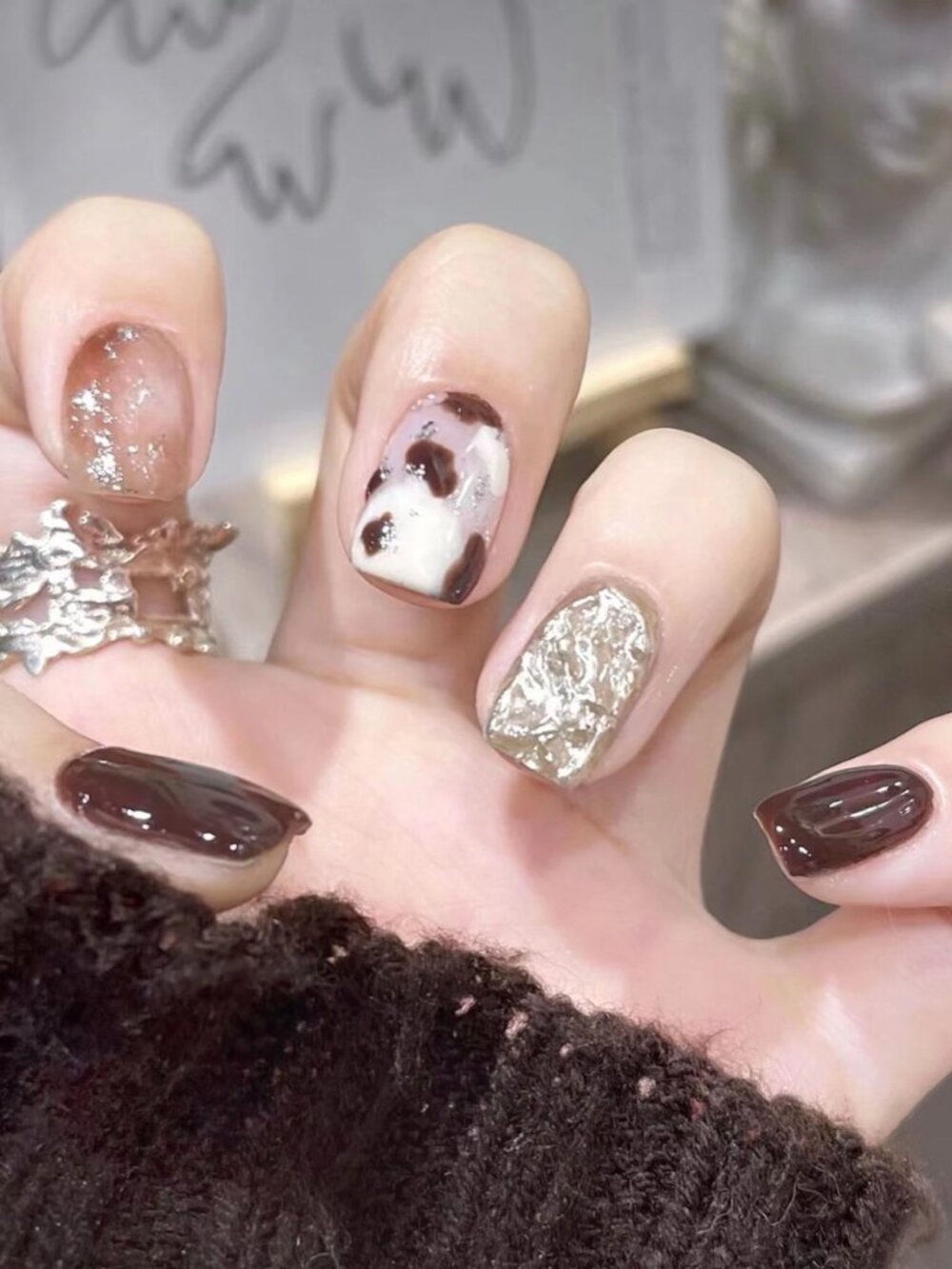 24pcs Short Square Glitter Detail Press-On Nail